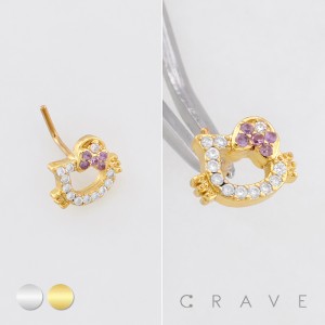 MULTI CZ KITTY CAT 316L SURGICAL STEEL L-SHAPE NOSE RING